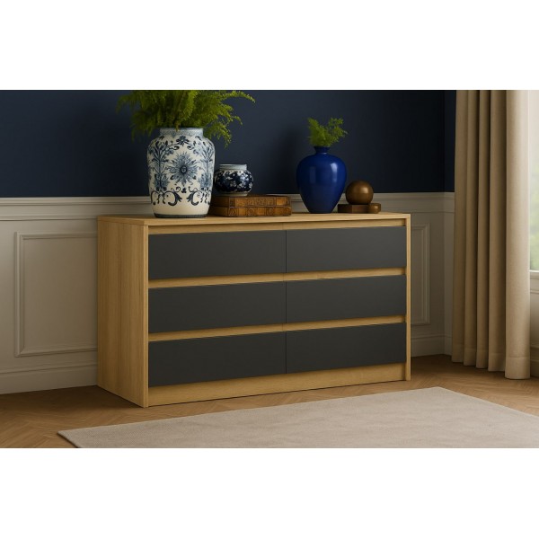 Комод Мальм 6 ящиков дуб крафт золотой/графит (Ориноко) в Луганске, ЛНР